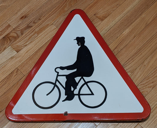 Porcelain - Bicycle Crossing Sign European (Belgian?) Vintage 1976