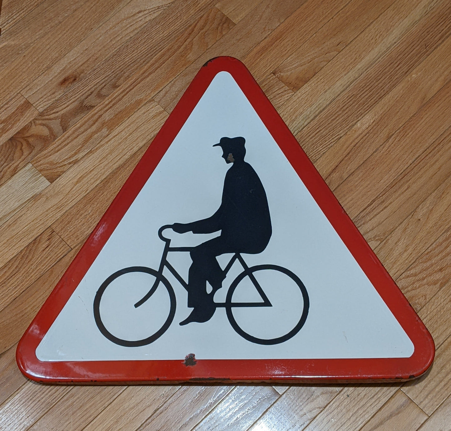 Porcelain - Bicycle Crossing Sign European (Belgian?) Vintage 1976