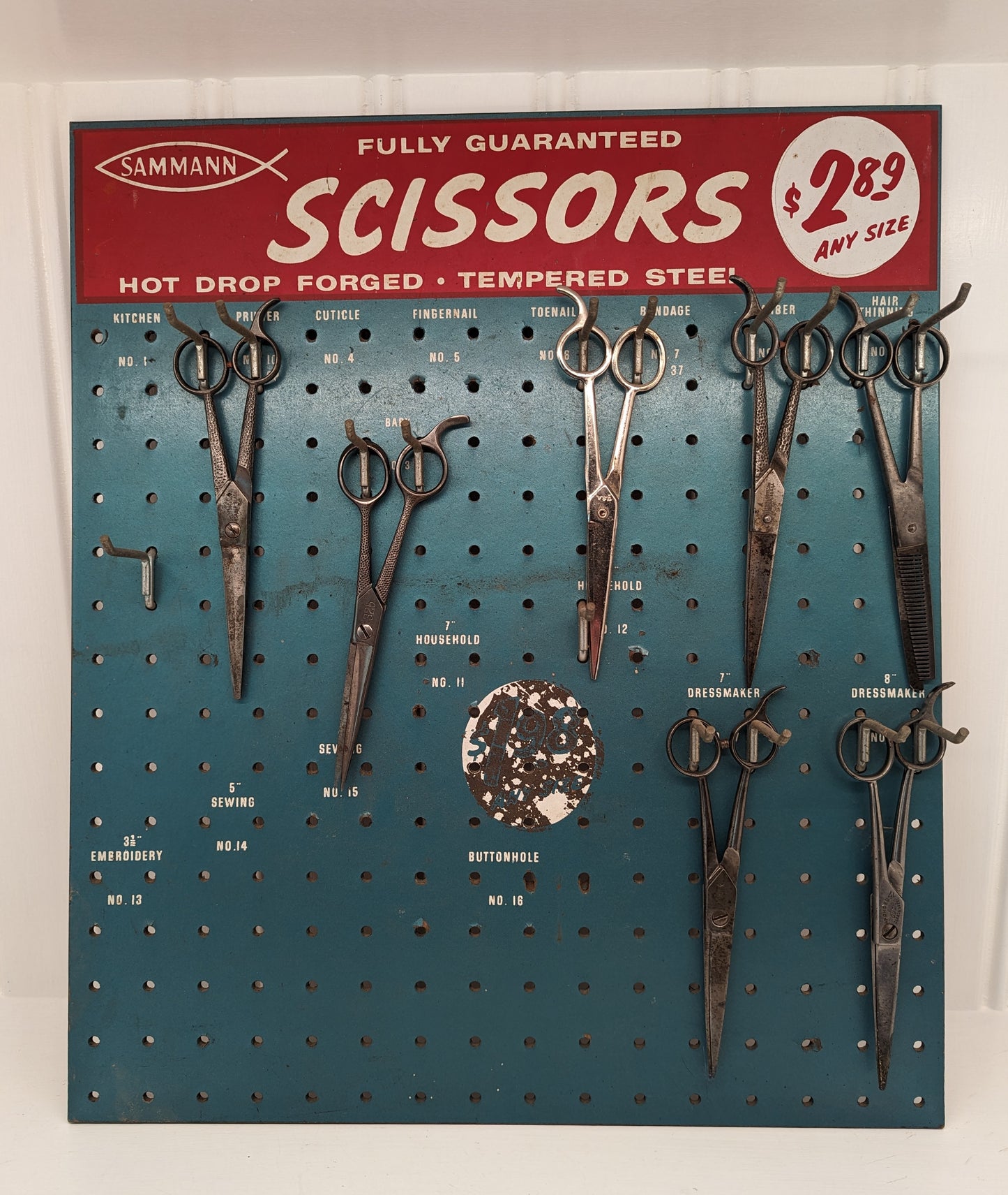 Sammann Scissors Retail Store Display Pegboard with Hooks - Vintage Advertising