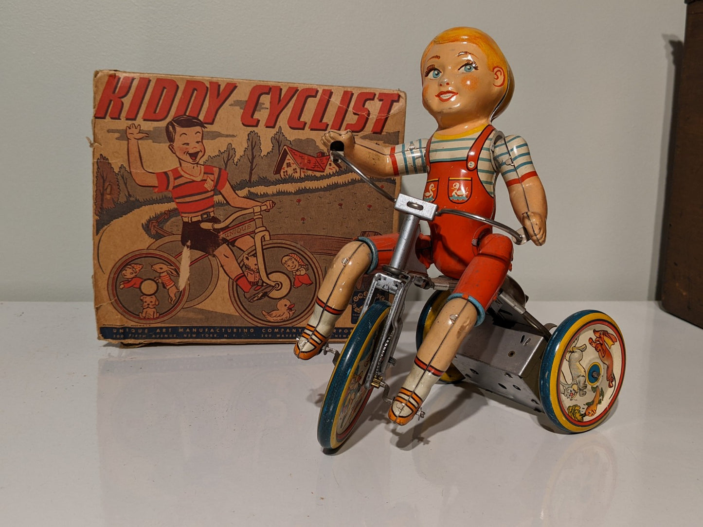 Unique Arts Kiddy Cyclist Tin Wind-Up Toy with Original Box